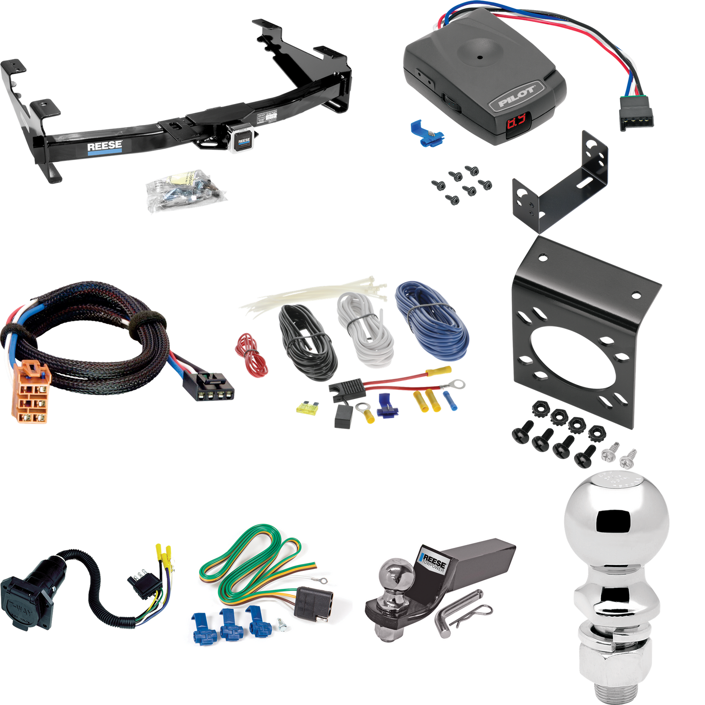 Se adapta al paquete de enganche de remolque GMC Sierra 2500 HD 2003-2007 con control de freno piloto serie Pro + adaptador BC Plug &amp; Play + cableado RV de 7 vías + soporte de bola y caída de 2" y 2-5/16" (para (Classic) Modelos) Por Reese Towpower