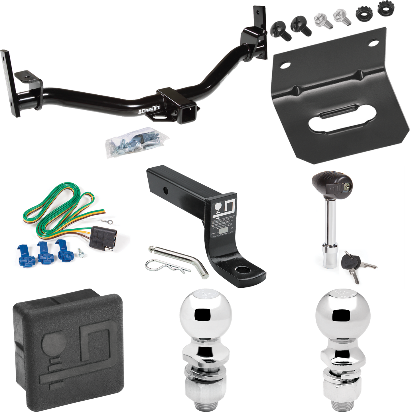 Fits 2001-2001 Ford Explorer Sport Trac Trailer Hitch Tow PKG w/ 4-Flat Wiring + Ball Mount w/ 4" Drop + 2" Ball + 2-5/16" Ball + Wiring Bracket + Hitch Lock + Hitch Cover By Draw-Tite