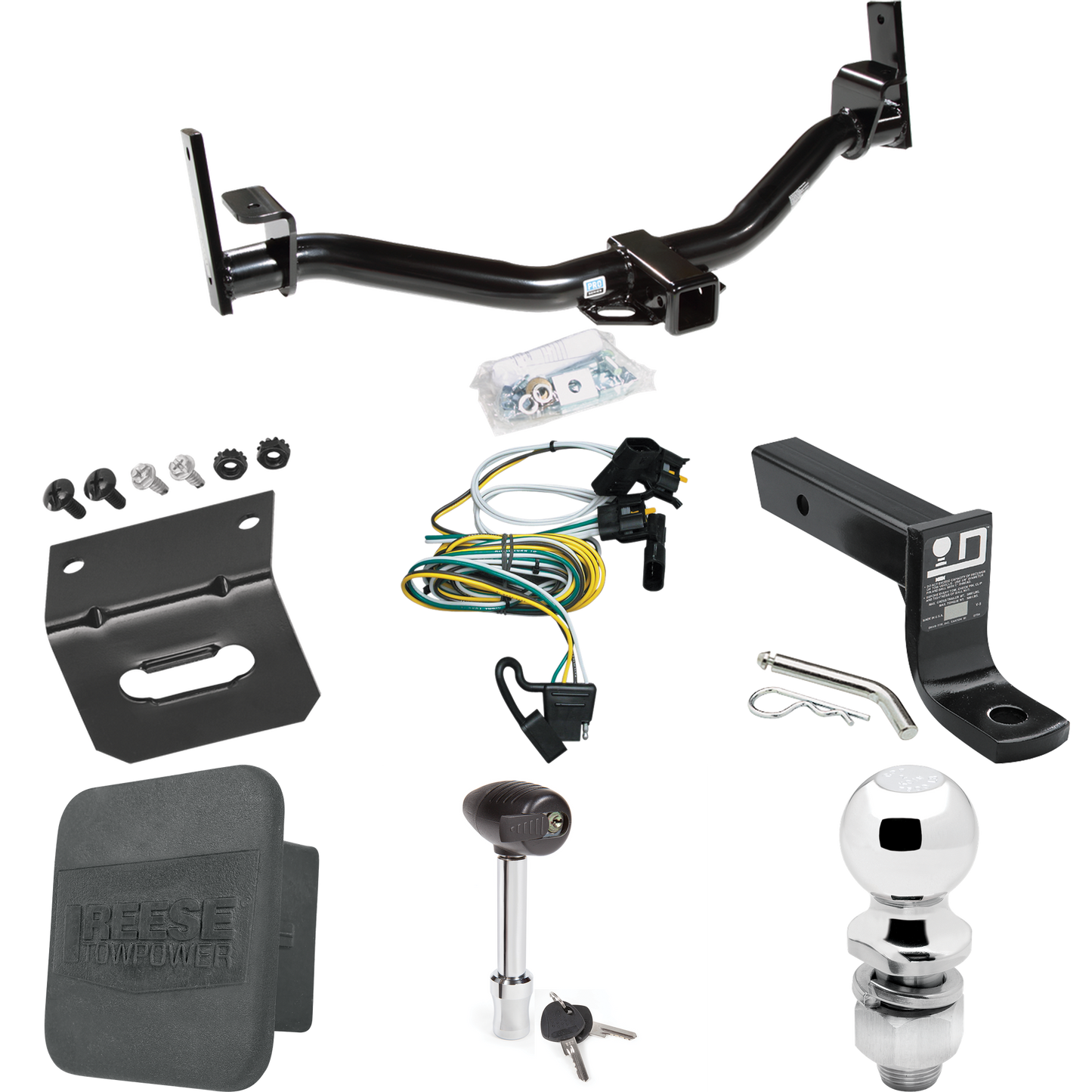 Fits 2002-2003 Ford Explorer Sport Trac Trailer Hitch Tow PKG w/ 4-Flat Wiring + Ball Mount w/ 4" Drop + 2" Ball + Wiring Bracket + Hitch Lock + Hitch Cover By Reese Towpower