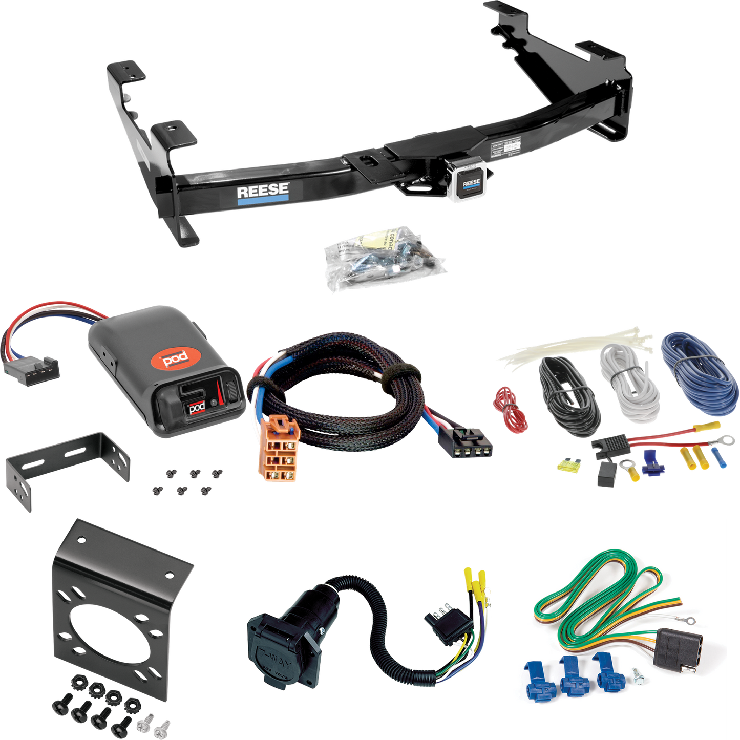 Fits 2003-2007 GMC Sierra 2500 HD Trailer Hitch Tow PKG w/ Pro Series POD Brake Control + Plug & Play BC Adapter + 7-Way RV Wiring (For (Classic) Models) By Reese Towpower