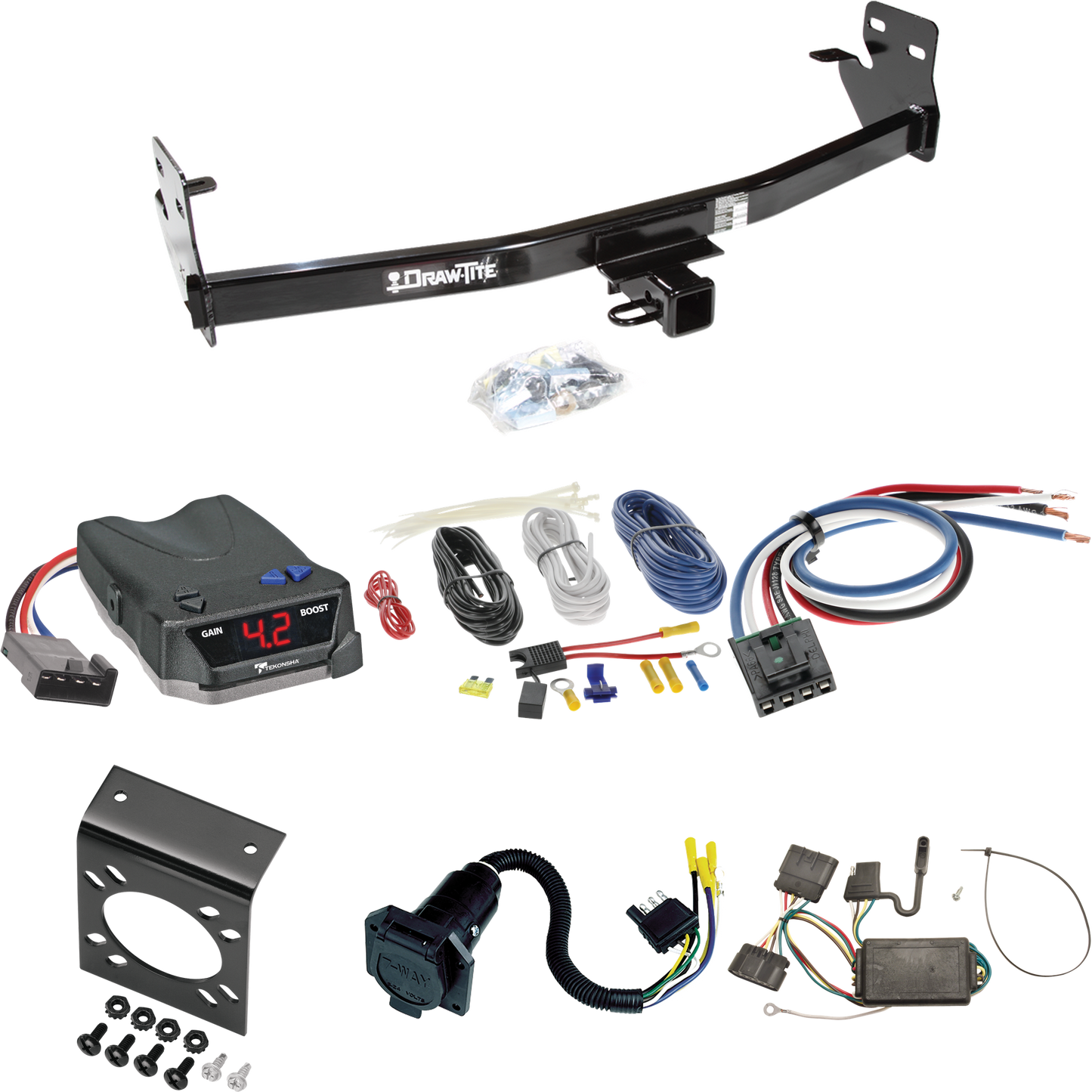 Fits 2006-2006 Isuzu i-350 Trailer Hitch Tow PKG w/ Tekonsha BRAKE-EVN Brake Control + Generic BC Wiring Adapter + 7-Way RV Wiring By Draw-Tite