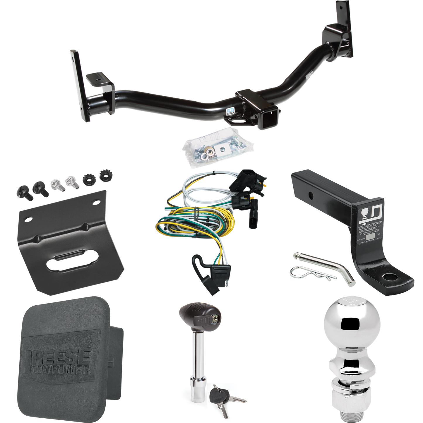 Fits 2002-2003 Ford Explorer Sport Trac Trailer Hitch Tow PKG w/ 4-Flat Wiring + Ball Mount w/ 4" Drop + 2-5/16" Ball + Wiring Bracket + Hitch Lock + Hitch Cover By Reese Towpower