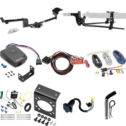 Fits 2012-2014 Lincoln MKT Trailer Hitch Tow PKG w/ 6K Round Bar Weight Distribution Hitch w/ 2-5/16" Ball + Pin/Clip + Pro Series Pilot Brake Control + Plug & Play BC Adapter + 7-Way RV Wiring By Reese Towpower