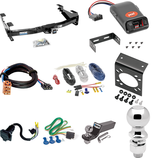 Fits 2003-2007 GMC Sierra 2500 HD Trailer Hitch Tow PKG w/ Pro Series POD Brake Control + Plug & Play BC Adapter + 7-Way RV Wiring + 2" & 2-5/16" Ball & Drop Mount (For (Classic) Models) By Reese Towpower