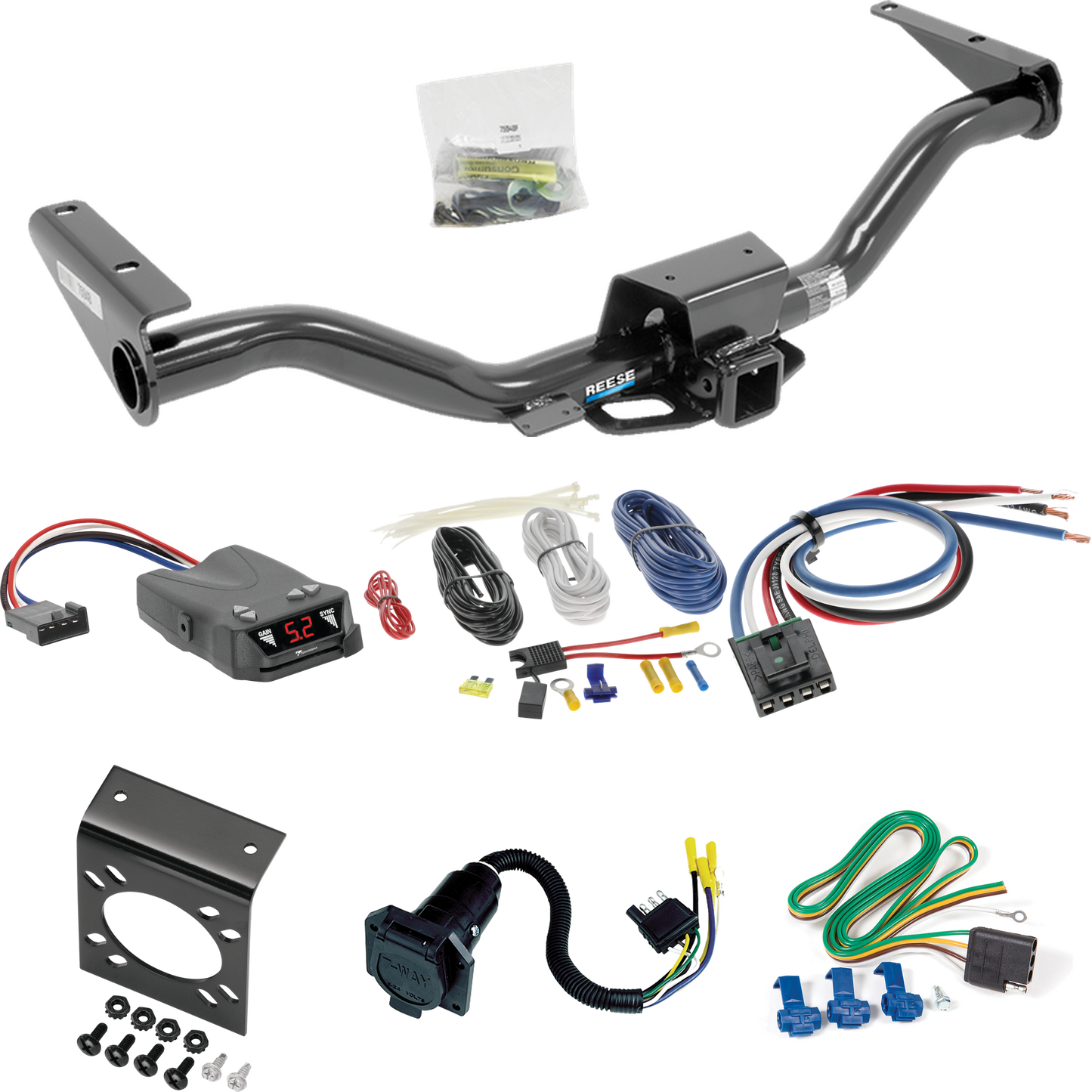 Fits 2015-2022 Chevrolet Colorado Trailer Hitch Tow PKG w/ Tekonsha Brakeman IV Brake Control + Generic BC Wiring Adapter + 7-Way RV Wiring By Reese Towpower