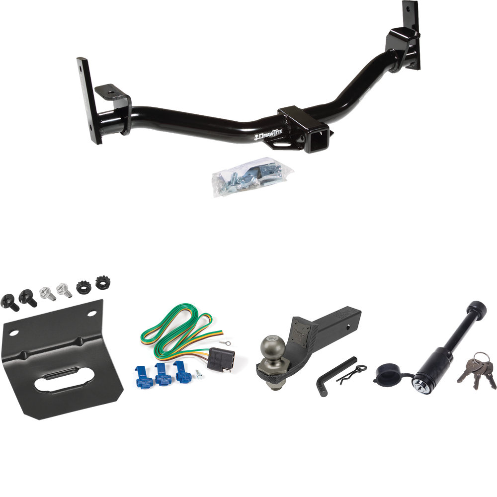 Se adapta al paquete de enganche de remolque Ford Explorer Sport Trac 2004-2005 con cableado de 4 planos + kit de inicio táctico de enclavamiento con caída de 2" y bola de 2" + bloqueo táctico de hueso de perro + soporte de cableado de Draw-Tite