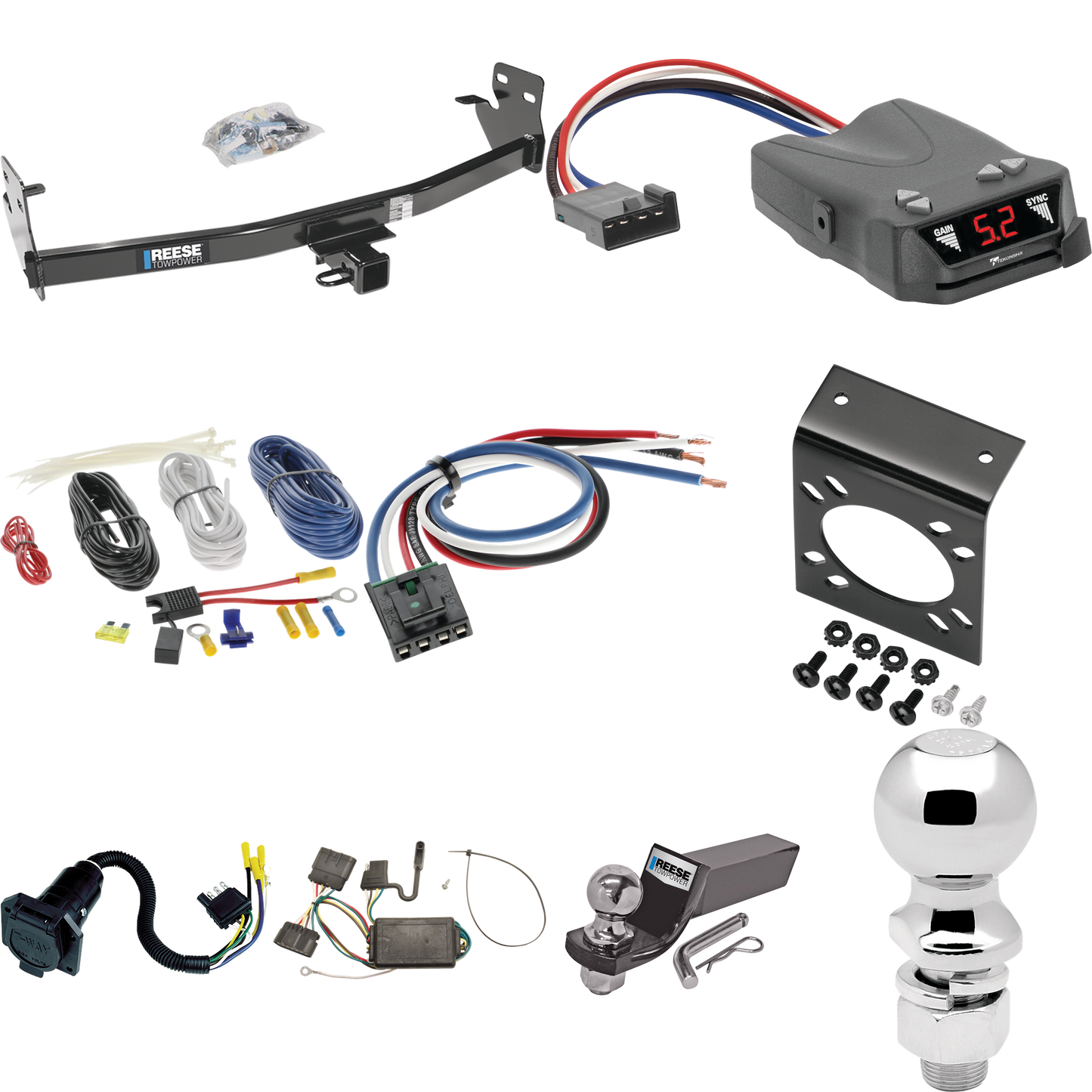 Se adapta al paquete de enganche de remolque Isuzu i-280 2006-2006 con control de freno Tekonsha Brakeman IV + adaptador de cableado BC genérico + cableado RV de 7 vías + soporte de bola y caída de 2" y 2-5/16" de Reese Towpower