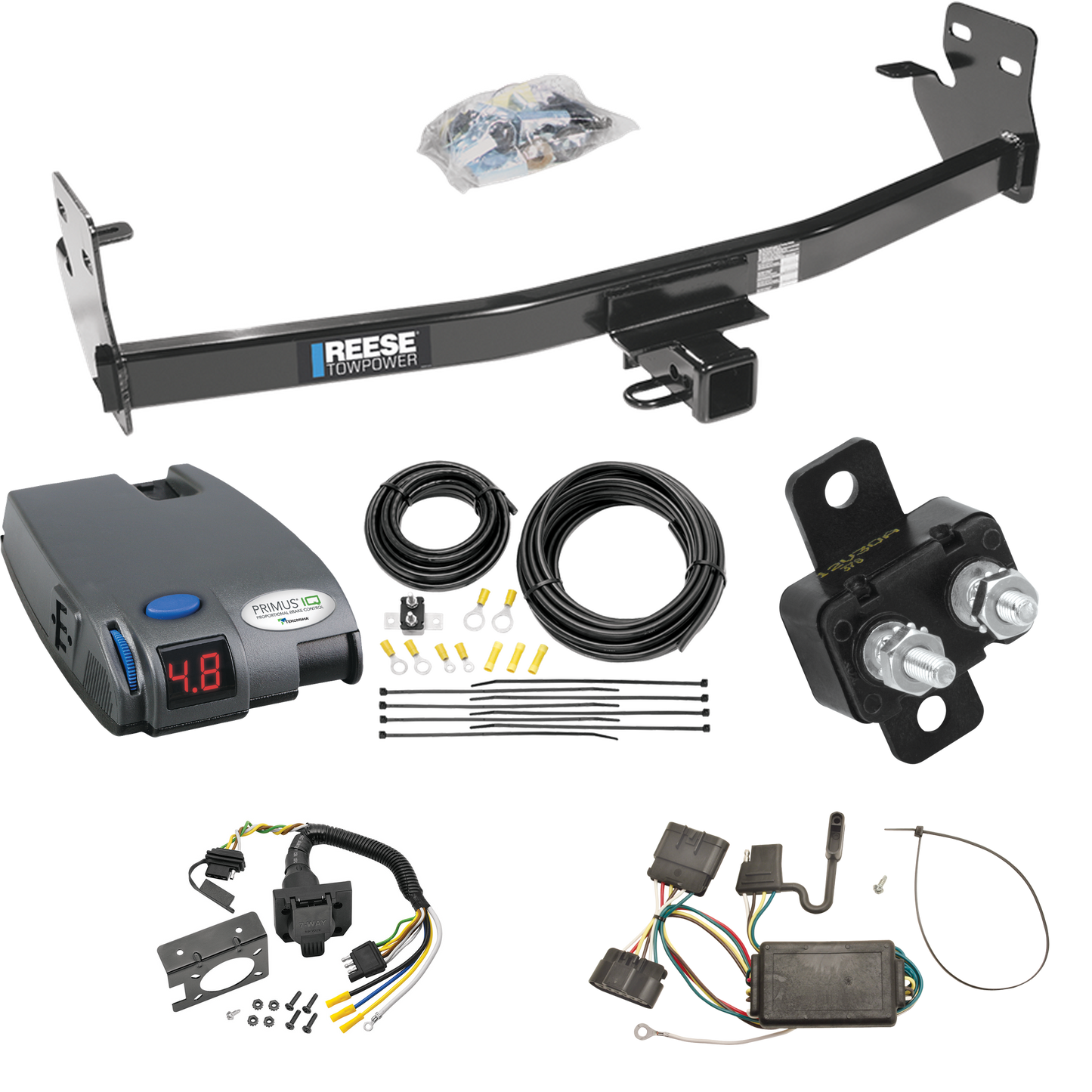 Se adapta al paquete de enganche de remolque Isuzu i-290 2007-2008 con control de freno Tekonsha Primus IQ + cableado RV de 7 vías de Reese Towpower