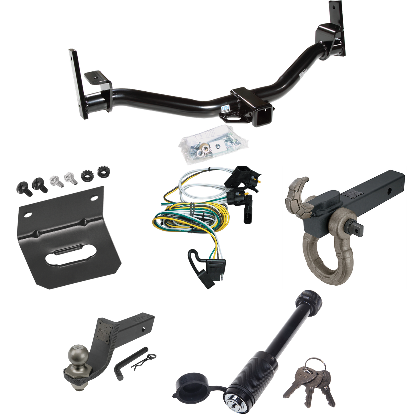 Fits 2002-2003 Ford Explorer Sport Trac Trailer Hitch Tow PKG w/ 4-Flat Wiring + Interlock Tactical Starter Kit w/ 3-1/4" Drop & 2" Ball + Tactical Hook & Shackle Mount + Tactical Dogbone Lock + Wiring Bracket By Reese Towpower