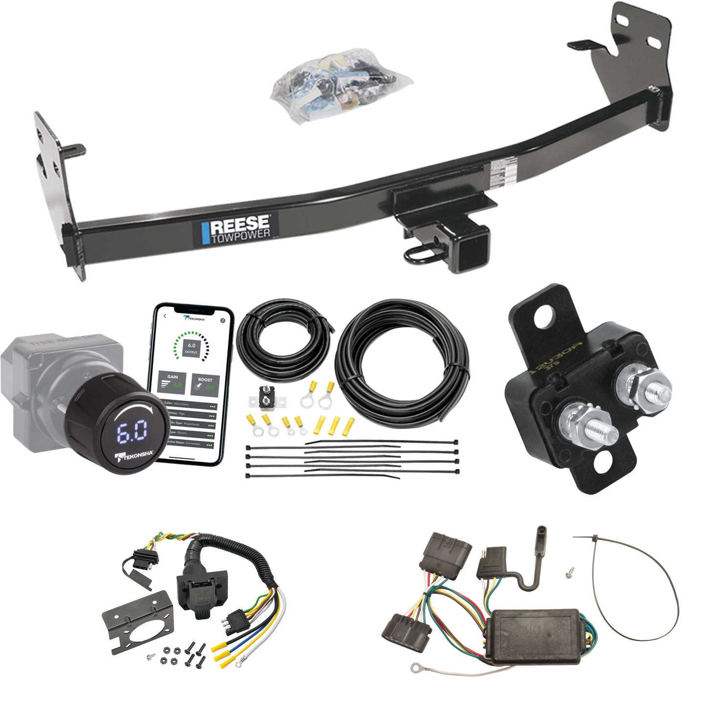 Fits 2007-2008 Isuzu i-290 Trailer Hitch Tow PKG w/ Tekonsha Prodigy iD Bluetooth Wireless Brake Control + 7-Way RV Wiring By Reese Towpower