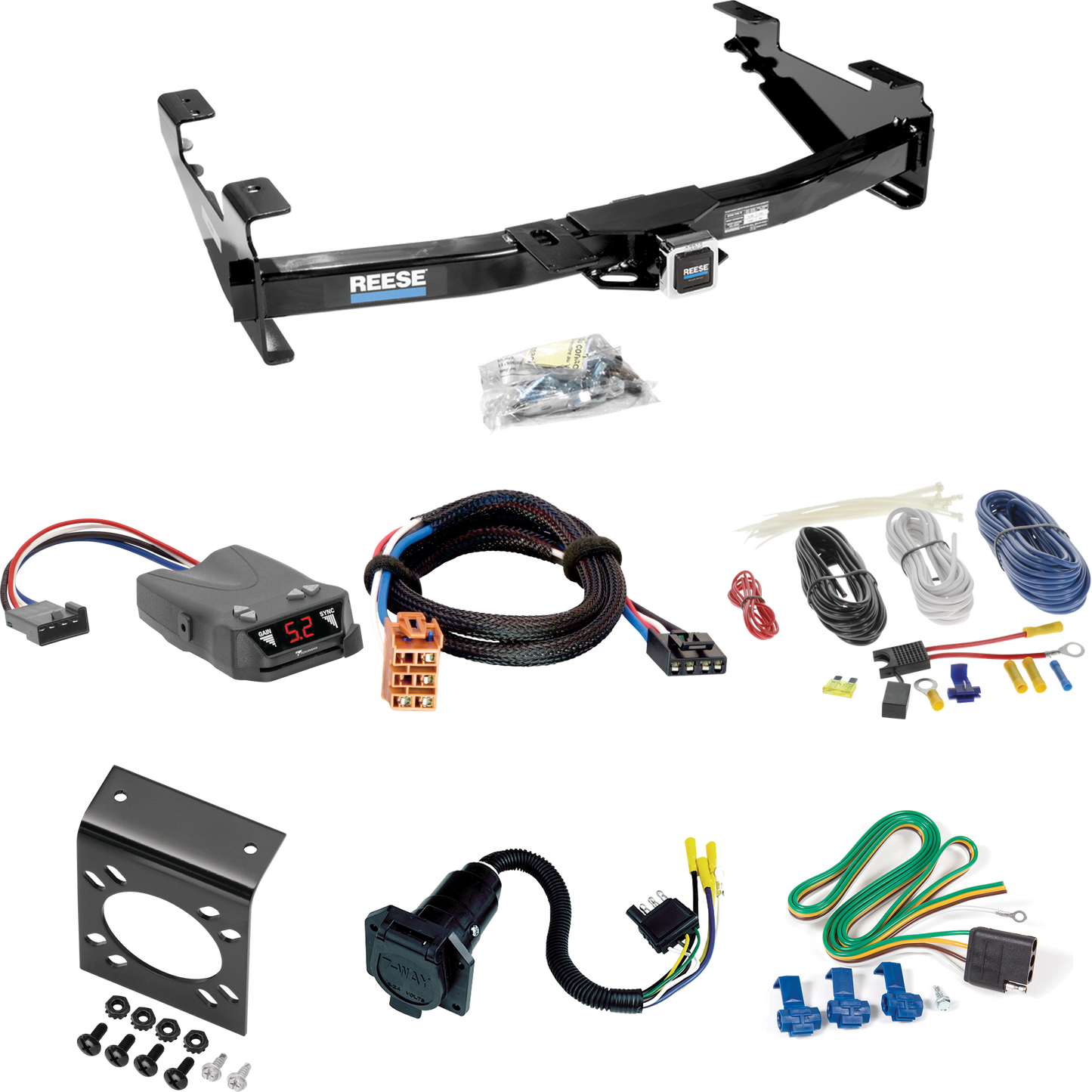 Fits 2003-2007 GMC Sierra 3500 Trailer Hitch Tow PKG w/ Tekonsha Brakeman IV Brake Control + Plug & Play BC Adapter + 7-Way RV Wiring (For (Classic) Models) By Reese Towpower