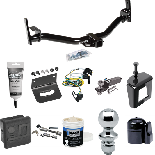 Fits 2002-2003 Ford Explorer Sport Trac Trailer Hitch Tow PKG w/ 4-Flat Wiring + Starter Kit Ball Mount w/ 2" Drop & 2" Ball + 1-7/8" Ball + Wiring Bracket + Dual Hitch & Coupler Locks + Hitch Cover + Wiring Tester + Ball Lube +Electric Grease + Ball