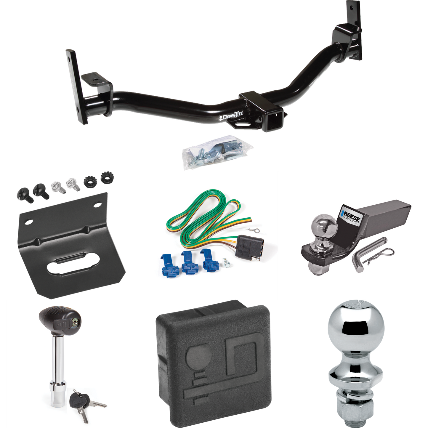 Fits 2004-2005 Ford Explorer Sport Trac Trailer Hitch Tow PKG w/ 4-Flat Wiring + Starter Kit Ball Mount w/ 2" Drop & 2" Ball + 1-7/8" Ball + Wiring Bracket + Hitch Lock + Hitch Cover By Draw-Tite