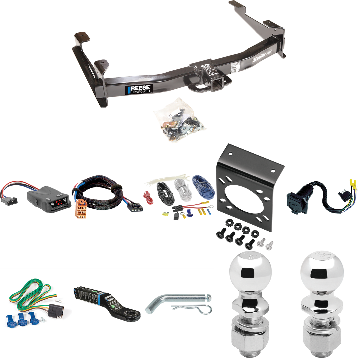 Fits 2003-2007 Chevrolet Silverado 2500 HD Trailer Hitch Tow PKG w/ Tekonsha Brakeman IV Brake Control + Plug & Play BC Adapter + 7-Way RV Wiring + 2" & 2-5/16" Ball & Drop Mount (For (Classic) Models) By Reese Towpower