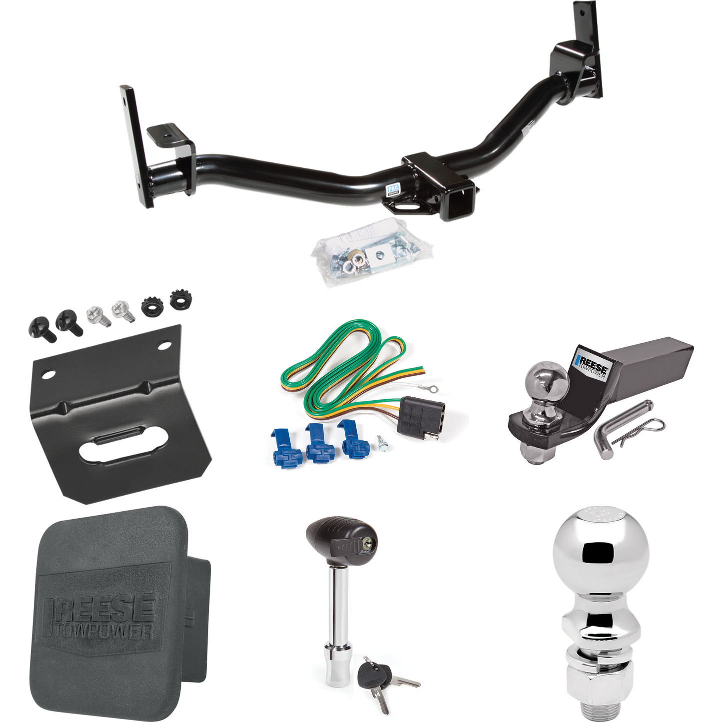 Fits 2001-2001 Ford Explorer Sport Trac Trailer Hitch Tow PKG w/ 4-Flat Wiring + Starter Kit Ball Mount w/ 2" Drop & 2" Ball + 2-5/16" Ball + Wiring Bracket + Hitch Lock + Hitch Cover By Reese Towpower