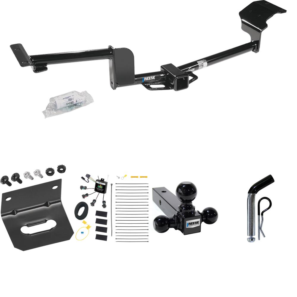 Fits 2010-2019 Lincoln MKT Trailer Hitch Tow PKG w/ 4-Flat Zero Contact "No Splice" Wiring Harness + Triple Ball Ball Mount 1-7/8" & 2" & 2-5/16" Trailer Balls + Pin/Clip + Wiring Bracket By Reese Towpower