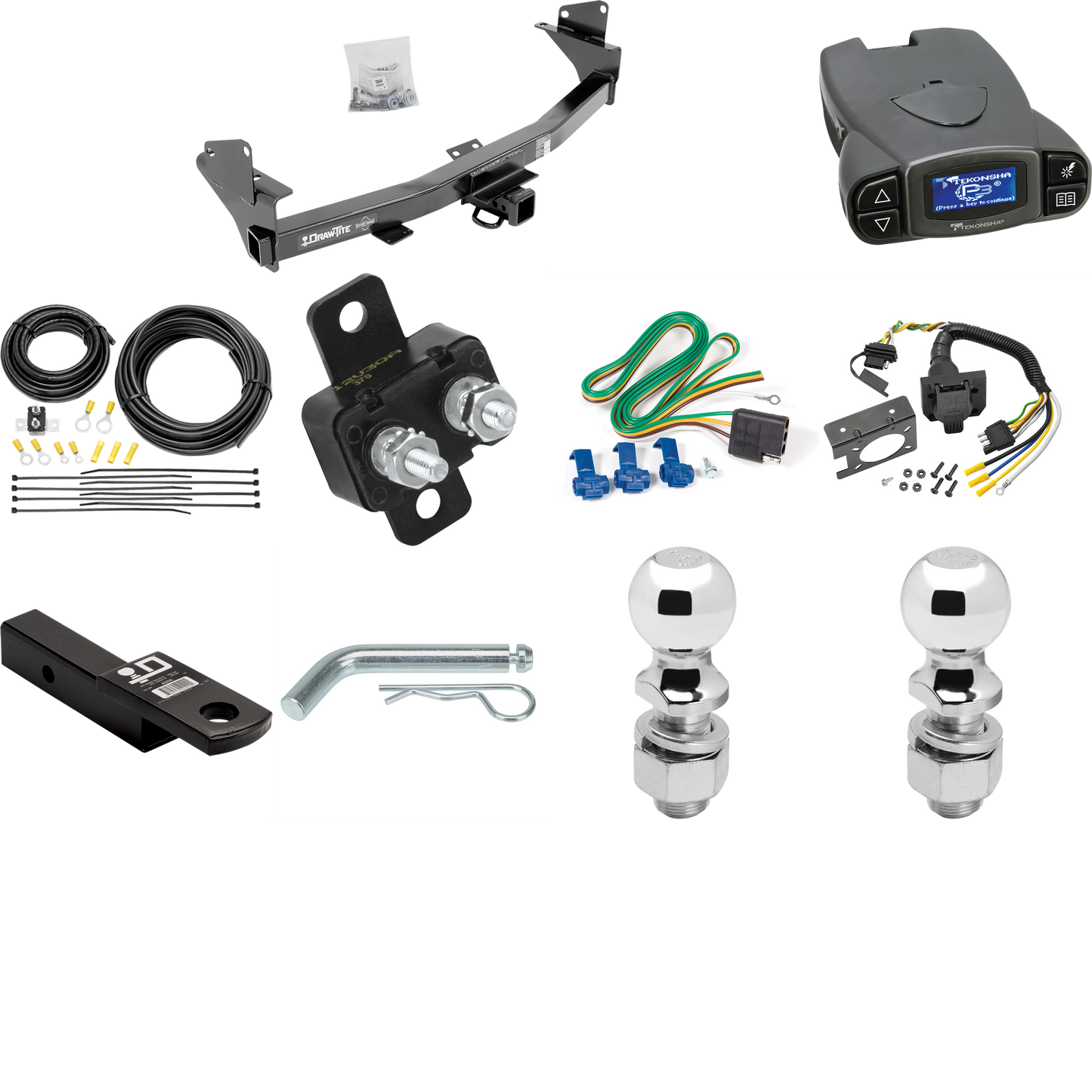 Fits 2015-2022 GMC Canyon Trailer Hitch Tow PKG w/ Tekonsha Prodigy P3 Brake Control + 7-Way RV Wiring + 2" & 2-5/16" Ball & Drop Mount By Draw-Tite