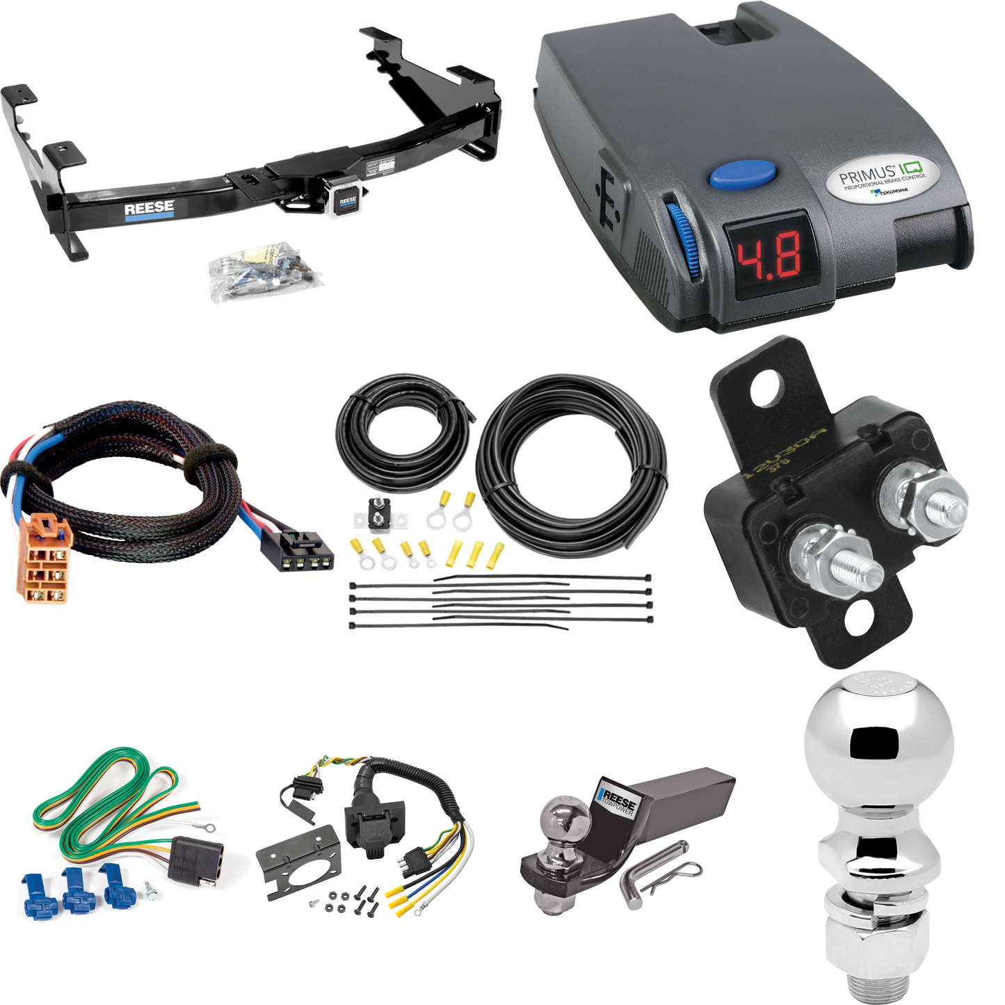 Fits 2003-2007 GMC Sierra 2500 HD Trailer Hitch Tow PKG w/ Tekonsha Primus IQ Brake Control + Plug & Play BC Adapter + 7-Way RV Wiring + 2" & 2-5/16" Ball & Drop Mount (For (Classic) Models) By Reese Towpower