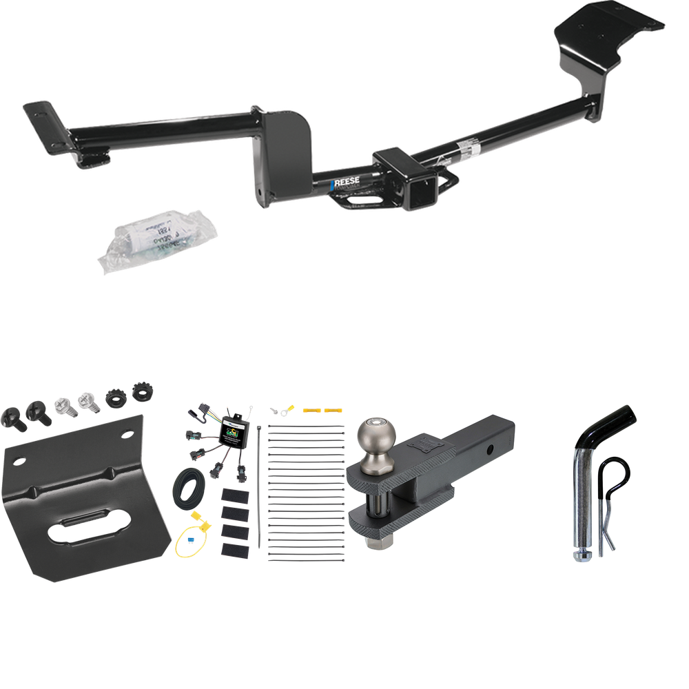 Se adapta al paquete de enganche de remolque Lincoln MKT 2010-2019 con arnés de cableado de 4 contactos planos "sin empalme" + soporte de bola de enganche de horquilla con bola de 2" + pasador/clip + soporte de cableado de Reese Towpower