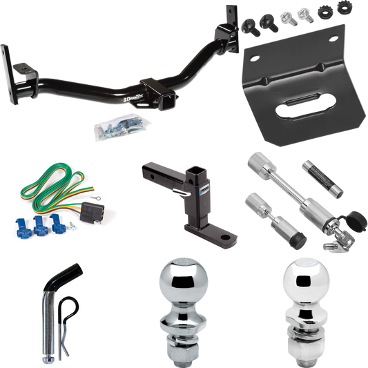 Fits 2004-2005 Ford Explorer Sport Trac Trailer Hitch Tow PKG w/ 4-Flat Wiring Harness + Adjustable Drop Rise Ball Mount + Pin/Clip + 2" Ball + 1-7/8" Ball + Dual Hitch & Coupler Locks By Draw-Tite