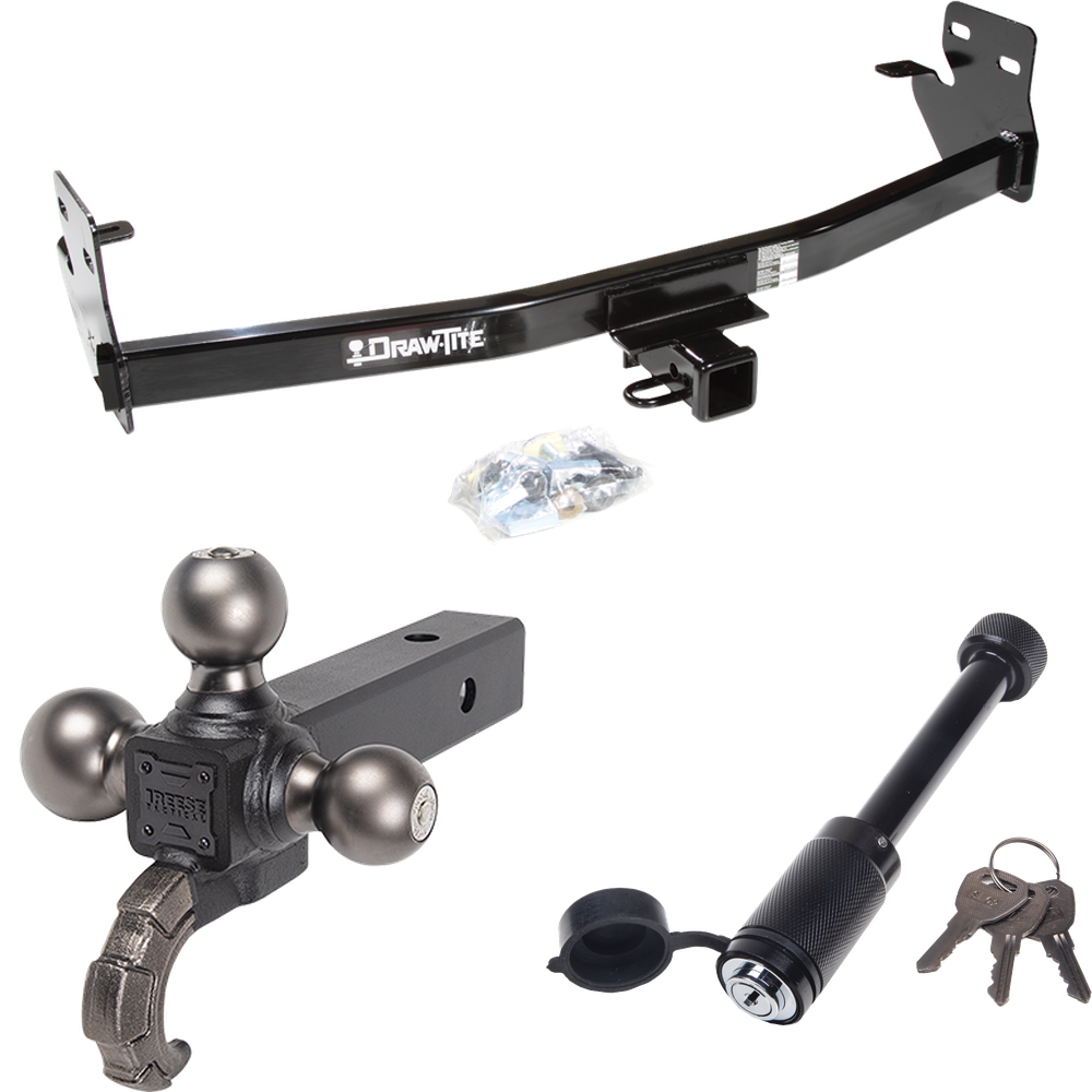 Fits 2007-2008 Isuzu i-370 Trailer Hitch Tow PKG + Tactical Triple Ball Ball Mount 1-7/8" & 2" & 2-5/16" Balls & Tow Hook + Tactical Dogbone Lock By Draw-Tite