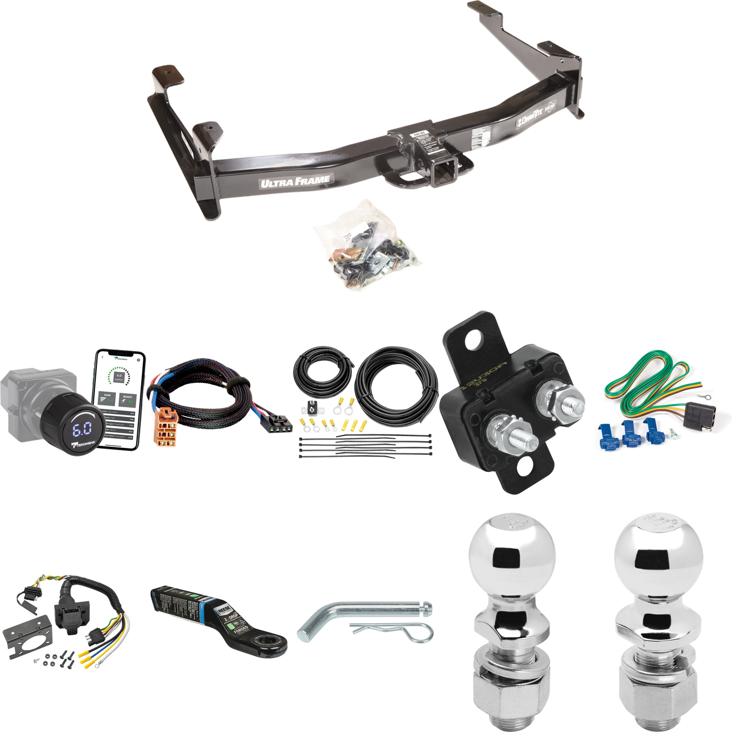 Fits 2003-2007 Chevrolet Silverado 3500 Trailer Hitch Tow PKG w/ Tekonsha Prodigy iD Bluetooth Wireless Brake Control + Plug & Play BC Adapter + 7-Way RV Wiring + 2" & 2-5/16" Ball & Drop Mount (For (Classic) Models) By Draw-Tite