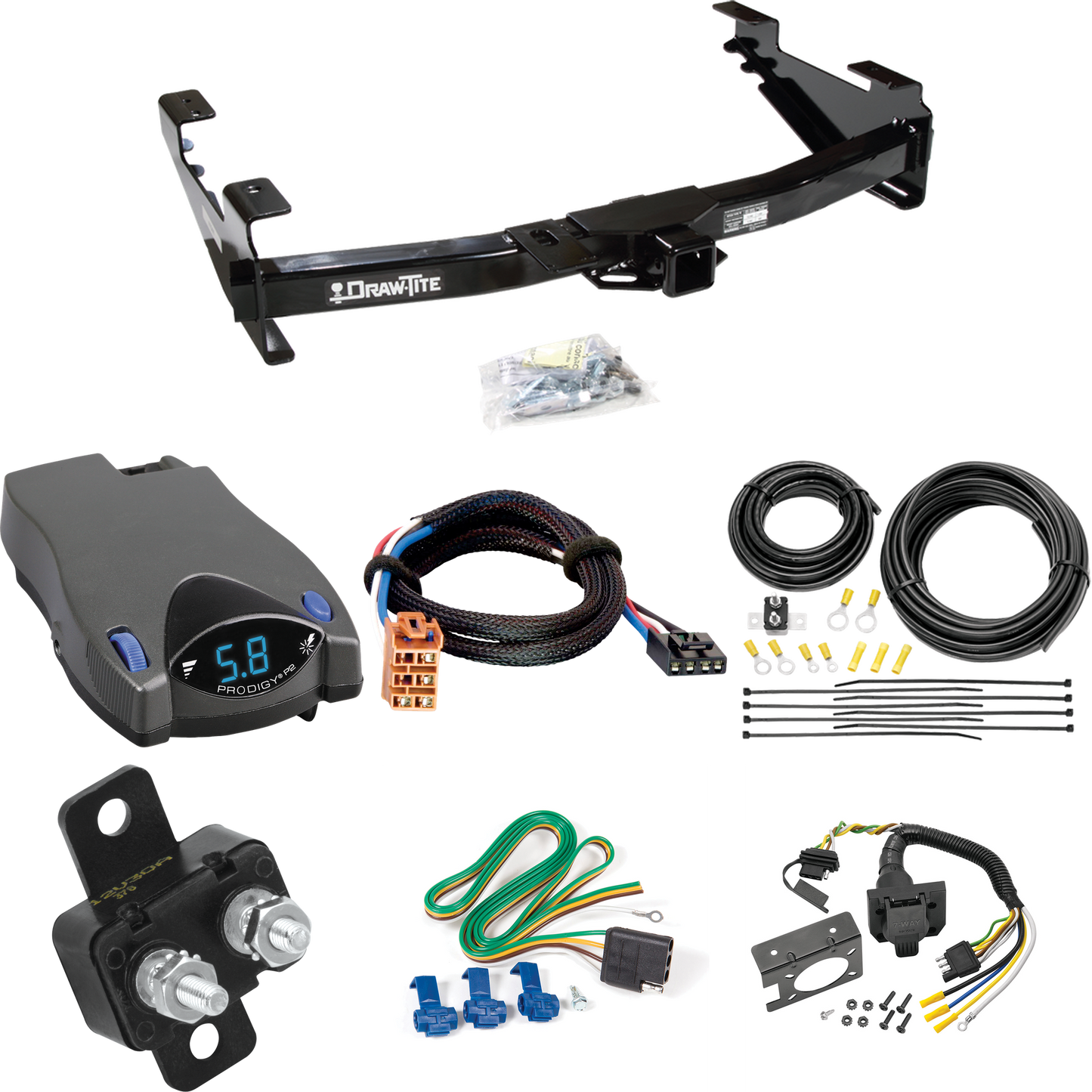 Fits 2003-2007 Chevrolet Silverado 3500 Trailer Hitch Tow PKG w/ Tekonsha Prodigy P2 Brake Control + Plug & Play BC Adapter + 7-Way RV Wiring (For (Classic) Models) By Draw-Tite