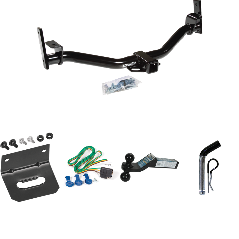 Se adapta al paquete de enganche de remolque Ford Explorer Sport Trac 2001-2005 con arnés de cableado de 4 planos + soporte de bola doble bolas de remolque de 2" y 2-5/16" + pasador/clip + soporte de cableado de Draw-Tite