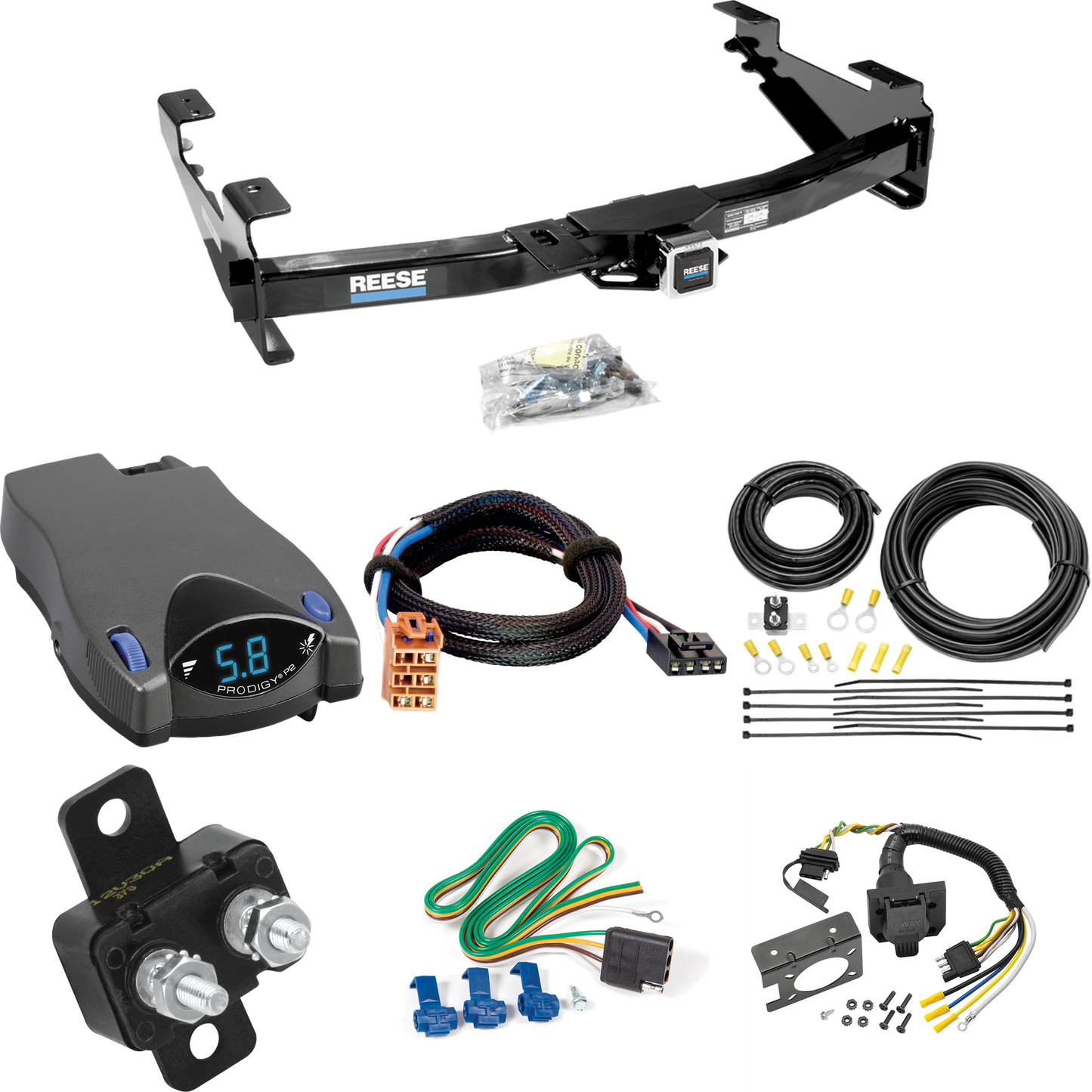 Fits 2003-2007 GMC Sierra 3500 Trailer Hitch Tow PKG w/ Tekonsha Prodigy P2 Brake Control + Plug & Play BC Adapter + 7-Way RV Wiring (For (Classic) Models) By Reese Towpower