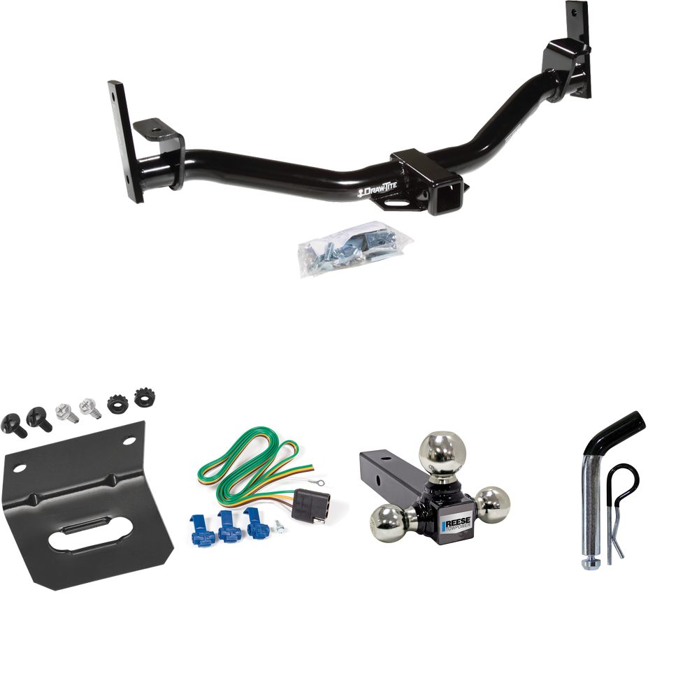 Fits 2004-2005 Ford Explorer Sport Trac Trailer Hitch Tow PKG w/ 4-Flat Wiring Harness + Triple Ball Ball Mount 1-7/8" & 2" & 2-5/16" Trailer Balls + Pin/Clip + Wiring Bracket By Draw-Tite