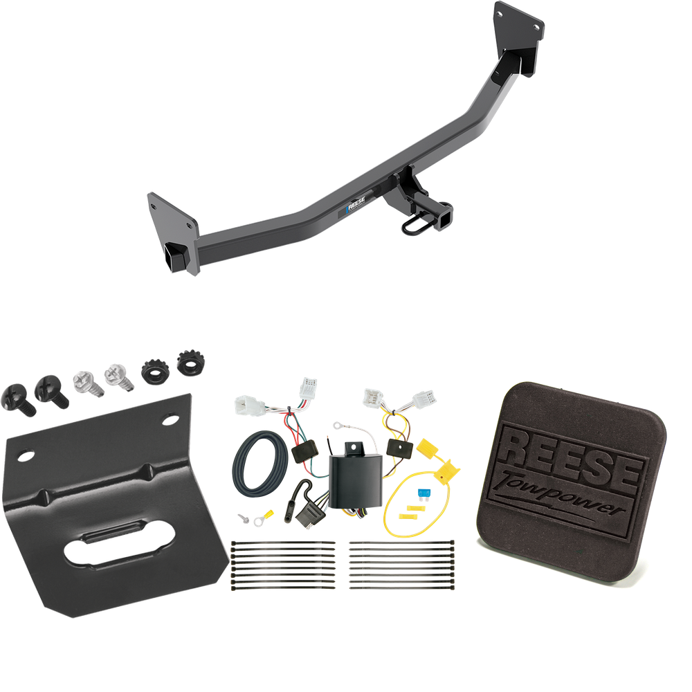 Fits 2017-2023 KIA Niro Trailer Hitch Tow PKG w/ 4-Flat Wiring Harness + Hitch Cover (Excludes: Plug-In-Hybrid Models) By Reese Towpower