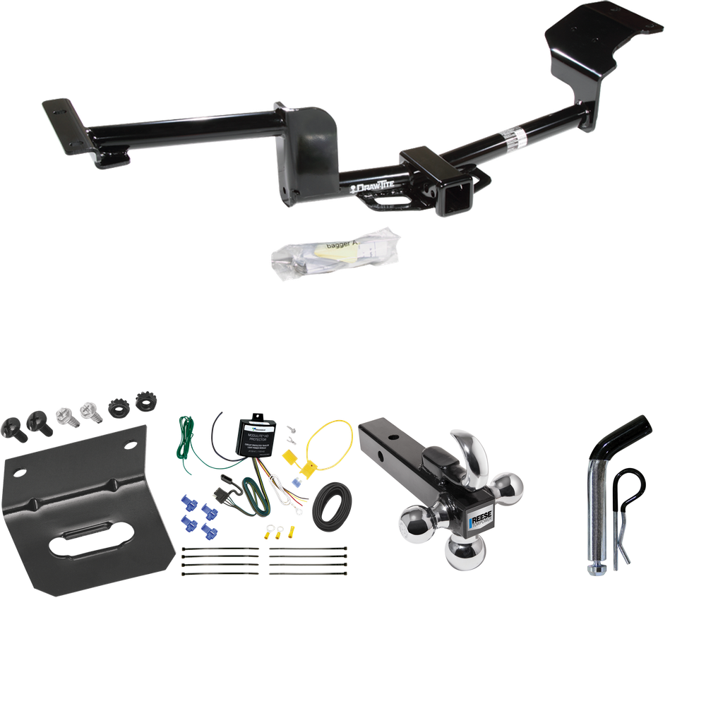 Fits 2015-2019 Lincoln MKT Trailer Hitch Tow PKG w/ 4-Flat Wiring Harness + Triple Ball Ball Mount 1-7/8" & 2" & 2-5/16" Trailer Balls w/ Tow Hook + Pin/Clip + Wiring Bracket By Draw-Tite