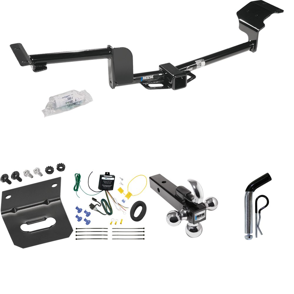 Fits 2015-2019 Lincoln MKT Trailer Hitch Tow PKG w/ 4-Flat Wiring Harness + Triple Ball Ball Mount 1-7/8" & 2" & 2-5/16" Trailer Balls w/ Tow Hook + Pin/Clip + Wiring Bracket By Reese Towpower