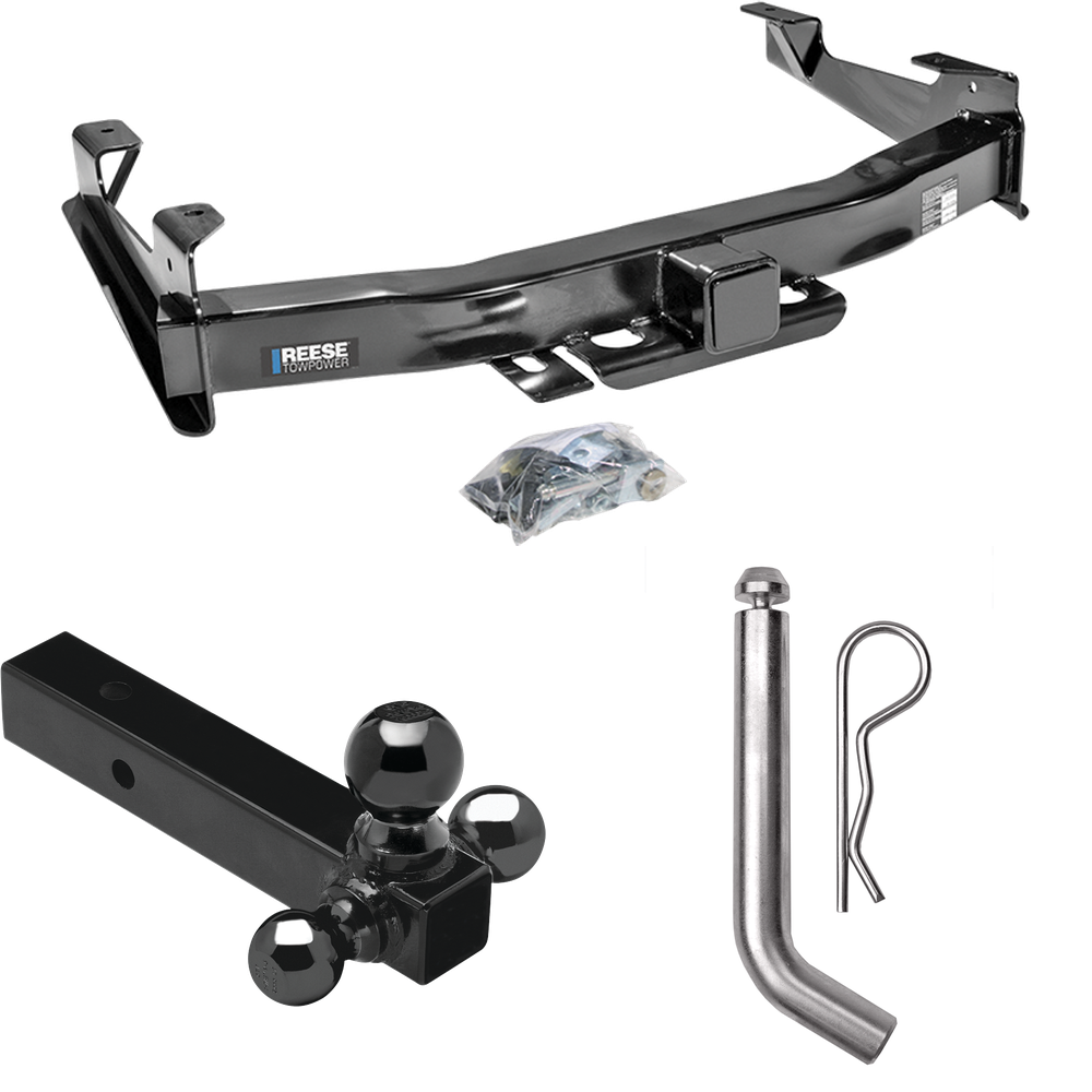 Fits 2007-2010 GMC Sierra 2500 HD Trailer Hitch Tow PKG w/ Triple Ball Ball Mount 1-7/8" & 2" & 2-5/16" Trailer Balls + Pin/Clip By Reese Towpower