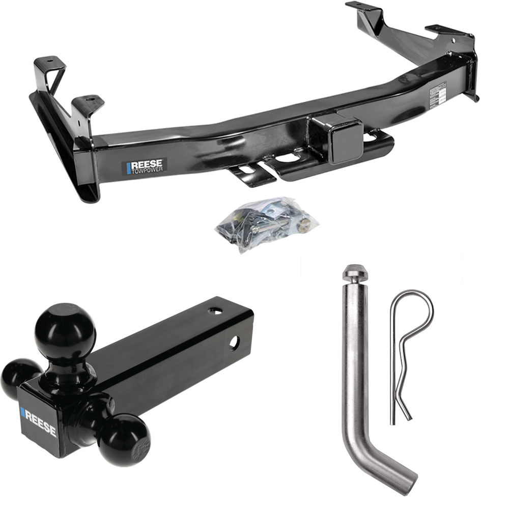 Fits 2007-2010 Chevrolet Silverado 3500 HD Trailer Hitch Tow PKG w/ Triple Ball Ball Mount 1-7/8" & 2" & 2-5/16" Trailer Balls + Pin/Clip By Reese Towpower