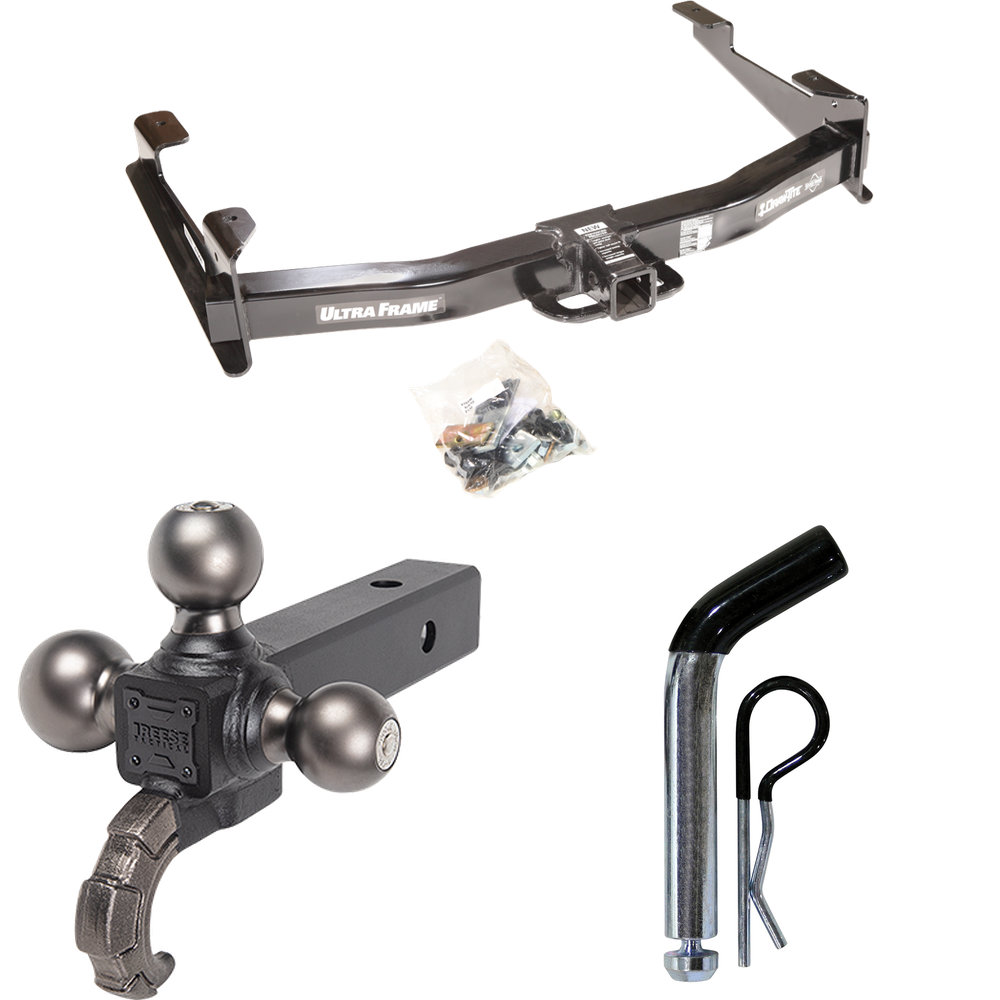 Fits 2007-2010 GMC Sierra 2500 HD Trailer Hitch Tow PKG w/ Triple Ball Ball Mount 1-7/8" & 2" & 2-5/16" Trailer Balls w/ Tow Hook + Pin/Clip By Draw-Tite