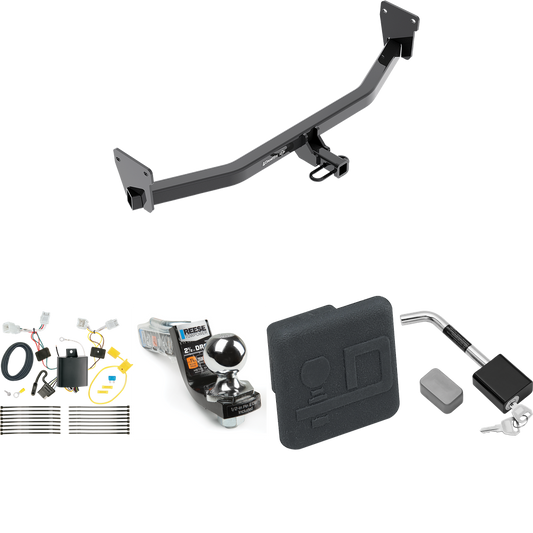 Fits 2017-2023 KIA Niro Trailer Hitch Tow PKG w/ 4-Flat Wiring Harness + Interlock Starter Kit w/ 2" Ball 2-1/2" Drop 2" Rise + Hitch Cover + Hitch Lock (Excludes: Plug-In-Hybrid Models) By Draw-Tite