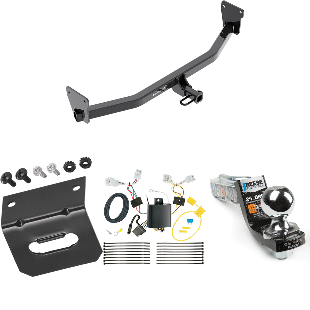 Fits 2017-2023 KIA Niro Trailer Hitch Tow PKG w/ 4-Flat Wiring Harness + Interlock Starter Kit w/ 2" Ball 2-1/2" Drop 2" Rise + Wiring Bracket (Excludes: Plug-In-Hybrid Models) By Draw-Tite