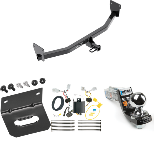 Fits 2017-2023 KIA Niro Trailer Hitch Tow PKG w/ 4-Flat Wiring Harness + Interlock Starter Kit w/ 2" Ball 2-1/2" Drop 2" Rise + Wiring Bracket (Excludes: Plug-In-Hybrid Models) By Draw-Tite