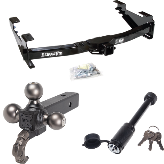 Fits 2001-2002 GMC Sierra 3500 Trailer Hitch Tow PKG + Tactical Triple Ball Ball Mount 1-7/8" & 2" & 2-5/16" Balls & Tow Hook + Tactical Dogbone Lock By Draw-Tite