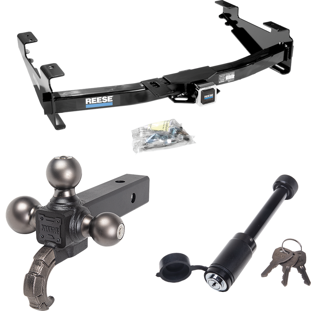 Fits 2003-2007 Chevrolet Silverado 2500 HD Trailer Hitch Tow PKG + Tactical Triple Ball Ball Mount 1-7/8" & 2" & 2-5/16" Balls & Tow Hook + Tactical Dogbone Lock (For (Classic) Models) By Reese Towpower