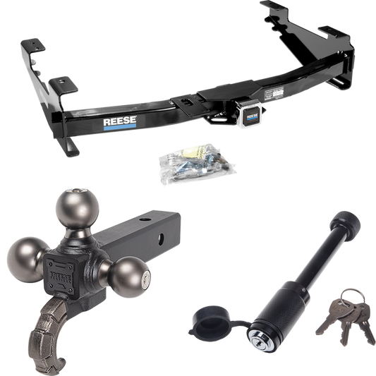 Fits 2003-2007 Chevrolet Silverado 2500 HD Trailer Hitch Tow PKG + Tactical Triple Ball Ball Mount 1-7/8" & 2" & 2-5/16" Balls & Tow Hook + Tactical Dogbone Lock (For (Classic) Models) By Reese Towpower