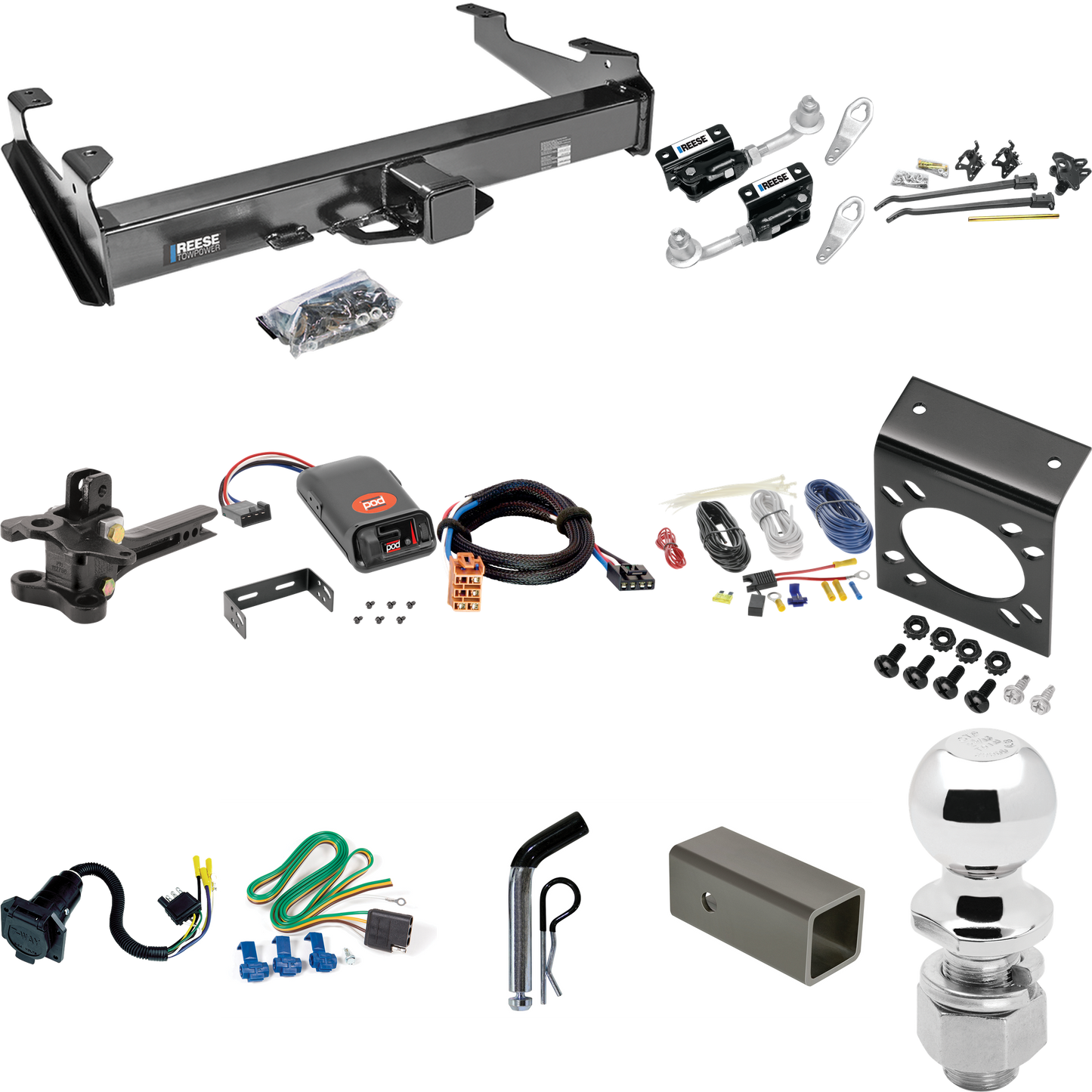 Fits 2003-2007 GMC Sierra 3500 Trailer Hitch Tow PKG w/ 17K Trunnion Bar Weight Distribution Hitch + Pin/Clip + Dual Cam Sway Control + 2-5/16" Ball + Pro Series POD Brake Control + Plug & Play BC Adapter + 7-Way RV Wiring (For (Classic) Models) By R