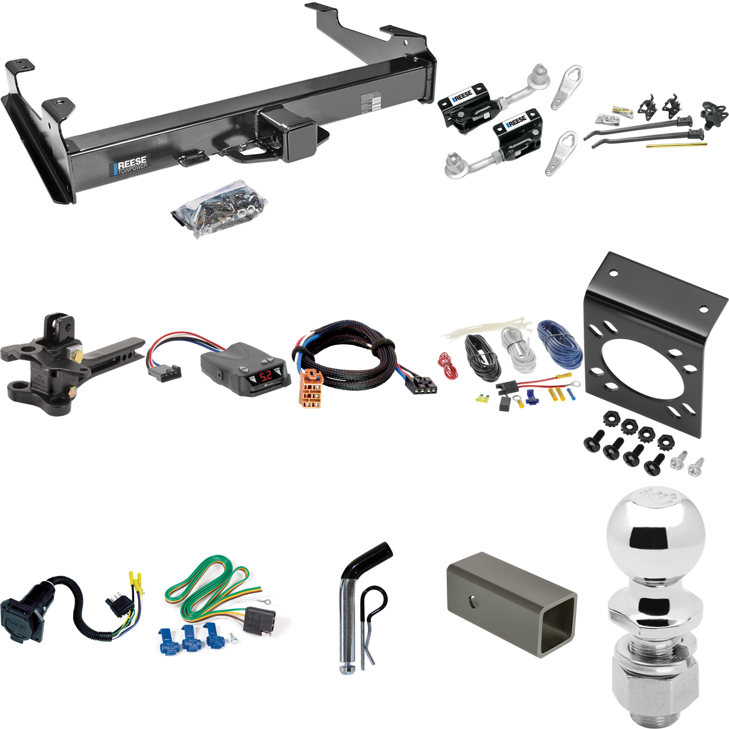 Fits 2003-2006 GMC Sierra 2500 HD Trailer Hitch Tow PKG w/ 17K Trunnion Bar Weight Distribution Hitch + Pin/Clip + Dual Cam Sway Control + 2-5/16" Ball + Tekonsha Brakeman IV Brake Control + Plug & Play BC Adapter + 7-Way RV Wiring (For 8 ft. Bed Mod