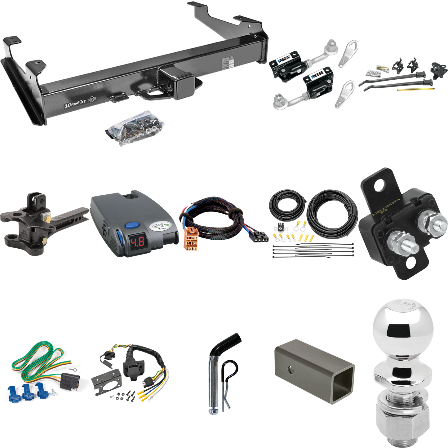 Fits 2003-2007 GMC Sierra 3500 Trailer Hitch Tow PKG w/ 17K Trunnion Bar Weight Distribution Hitch + Pin/Clip + Dual Cam Sway Control + 2-5/16" Ball + Tekonsha Primus IQ Brake Control + Plug & Play BC Adapter + 7-Way RV Wiring (For (Classic) Models)