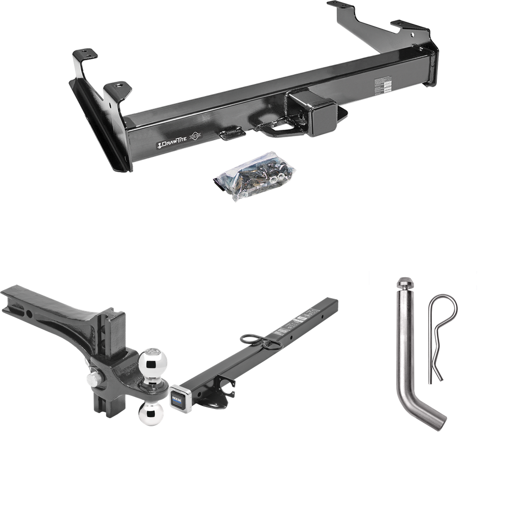 Fits 2003-2006 Chevrolet Silverado 3500 Trailer Hitch Tow PKG w/ 2-1/2" to 2" Adapter 24" Length + Adjustable Drop Rise Dual Ball Ball Mount 2" & 2-5/16" Trailer Balls + Pin/Clip (For (Classic) Models) By Draw-Tite