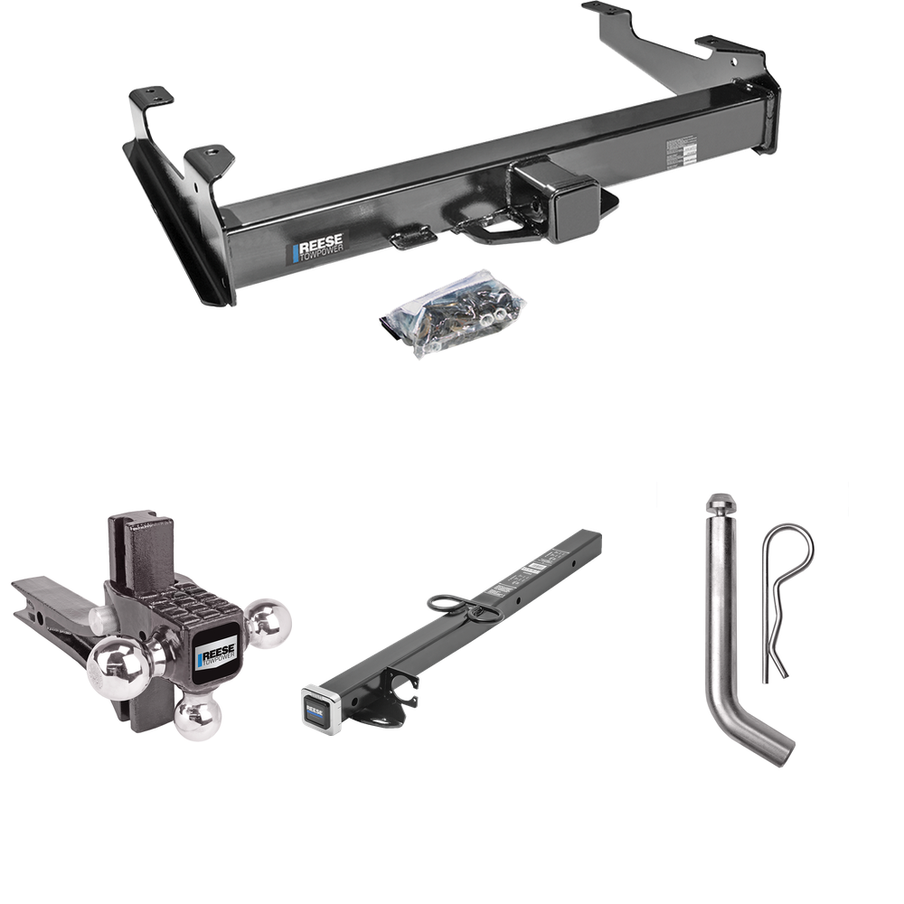 Fits 2001-2010 GMC Sierra 2500 HD Trailer Hitch Tow PKG w/ 2-1/2" to 2" Adapter 24" Length + Adjustable Drop Rise Triple Ball Ball Mount 1-7/8" & 2" & 2-5/16" Trailer Balls + Pin/Clip (For 8 ft. Bed Models) By Reese Towpower