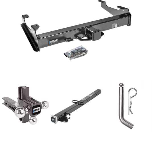 Fits 2001-2010 GMC Sierra 2500 HD Trailer Hitch Tow PKG w/ 2-1/2" to 2" Adapter 24" Length + Adjustable Drop Rise Triple Ball Ball Mount 1-7/8" & 2" & 2-5/16" Trailer Balls + Pin/Clip (For 8 ft. Bed Models) By Reese Towpower