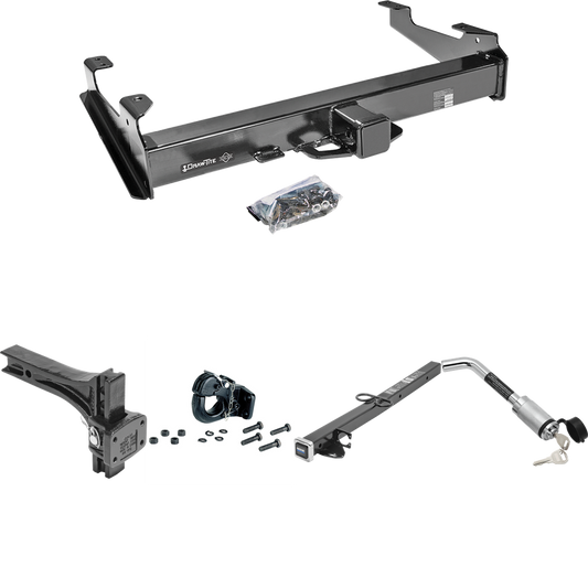 Fits 2001-2002 Chevrolet Silverado 3500 Trailer Hitch Tow PKG w/ 2-1/2" to 2" Adapter 24" Length + Adjustable Pintle Hook Mounting Plate + 20K Pintle Hook + Hitch Lock By Draw-Tite