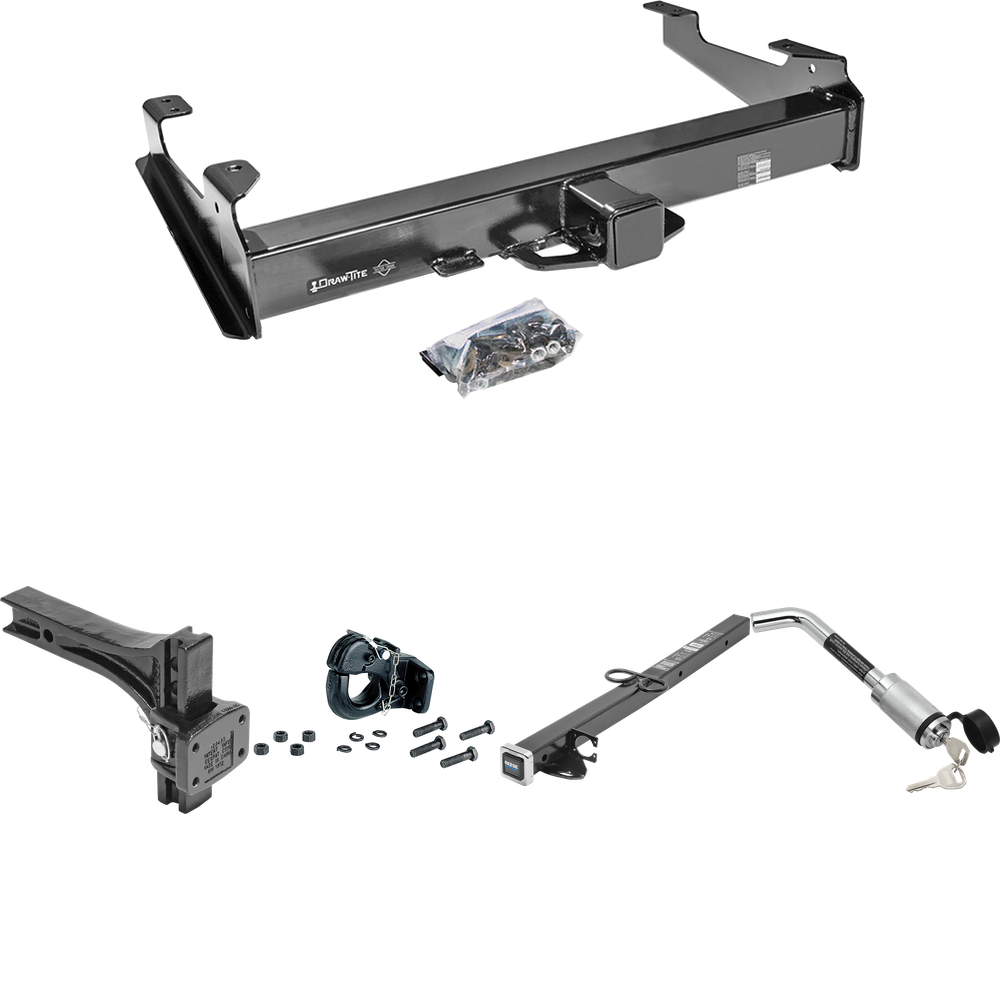 Fits 2003-2006 Chevrolet Silverado 3500 Trailer Hitch Tow PKG w/ 2-1/2" to 2" Adapter 24" Length + Adjustable Pintle Hook Mounting Plate + 20K Pintle Hook + Hitch Lock (For (Classic) Models) By Draw-Tite